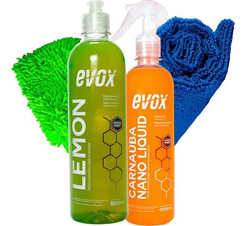Kit Lavagem Carro Shampoo Lemon Carnauba Nano Evox