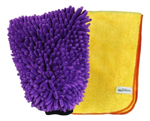 Kit Pano De Microfibra Para Carro 40x60 E Luva De Lavagem