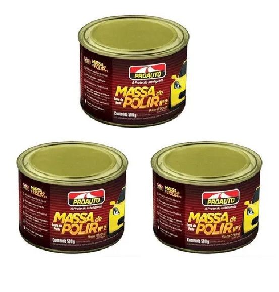 Massa De Polir Profissional Proauto No2 500g - Kit 3 Un
