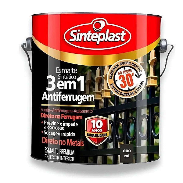 Esmalte 3x1 Antiferrugem Bril. Preto 3,6l Sinteplast 19042084