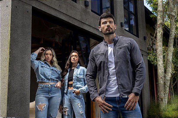 Jaqueta Masculina Trich Jeans Cinza Resinado