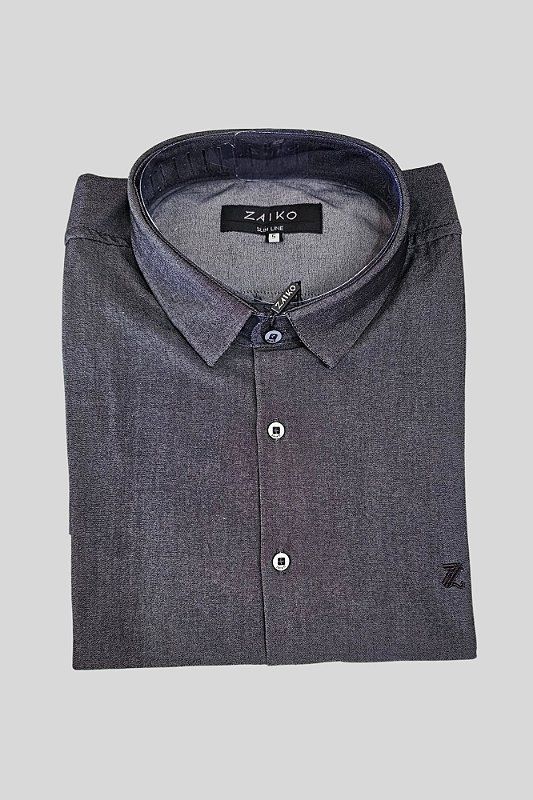 Camisa Social Masculina Fit Zaiko Denim Preto