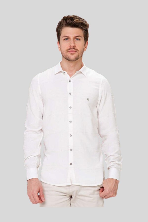 Camisa Social Masculina Slim Zaiko Listras Natural