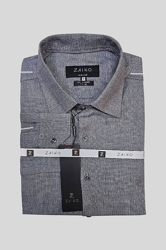 Camisa Social Masculina Slim Zaiko Tric Panam Cinza