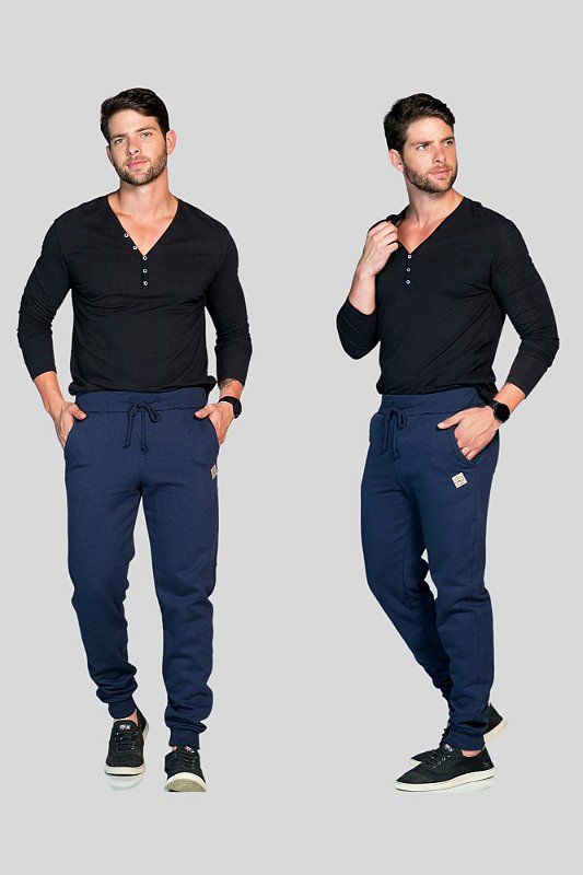 Calça Moletom Azul Lisa com Bolsos 2307