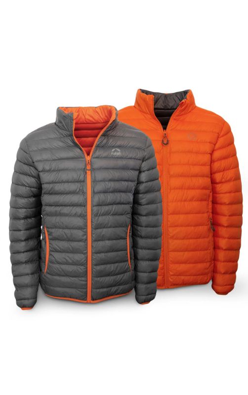 Jaqueta Puffer Kailash Dupla Face Pluma Ganso Laranja/Cinza
