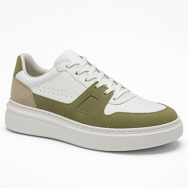 Tênis Casual Detuli Couro Branco/Verde HYP 003