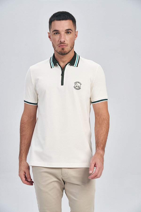 Polo Acostamento Elastano Off White/Verde 4047