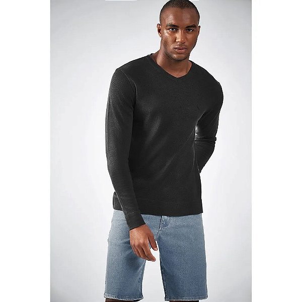 Suéter Tricot Masculino Acostamento Gola V Preto 2021