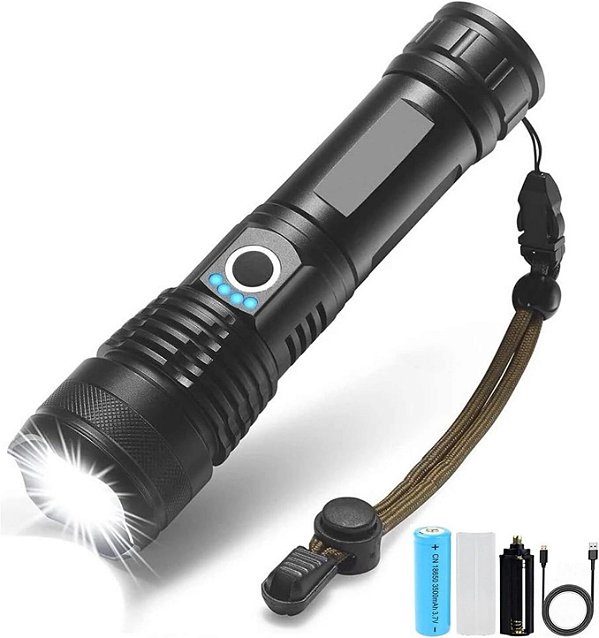 Lanterna Tática T9 Militar Super Potente Led Recarregável USB com Zoom Longo Alcance para Trilhas Sitio Fazenda Vigilan