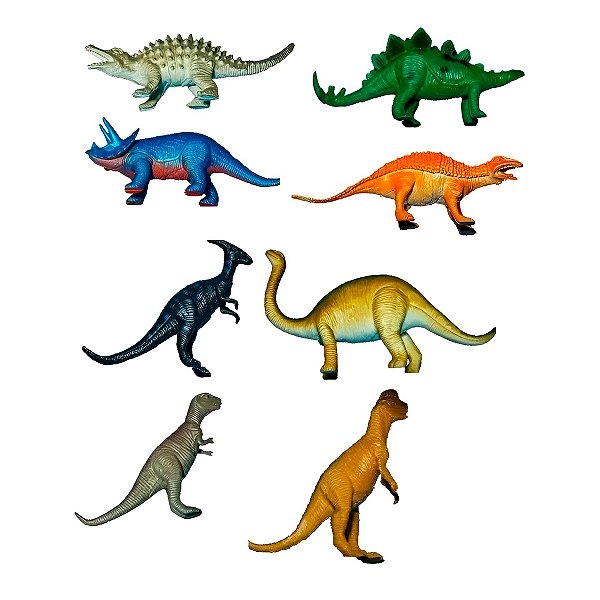 Conjunto 8 Dinossauros Brinquedo Criança Emborrachado - Coleção de Mini Dinossauros | 8 Peças Coloridas