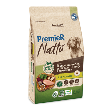 Ração Premier Nattú Cães Filhotes Porte Pequeno Sabor Frango, Mandioca, Beterraba, Linhaça e Cranberry