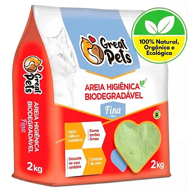 Areia Higiênica Biodegradável Fina ou Grossa- Great Pets 2kg
