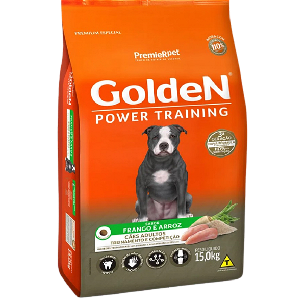 Ração Golden Power Training Cães Adultos Sabor Frango e Arroz 15 Kg