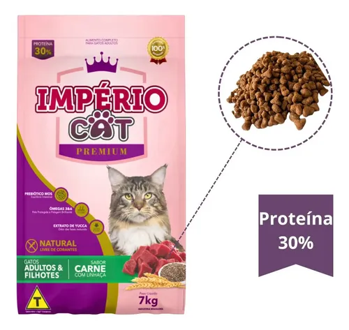 Império Cat Premium Adultos e Filhotes Carne com Linhaça 7 kg