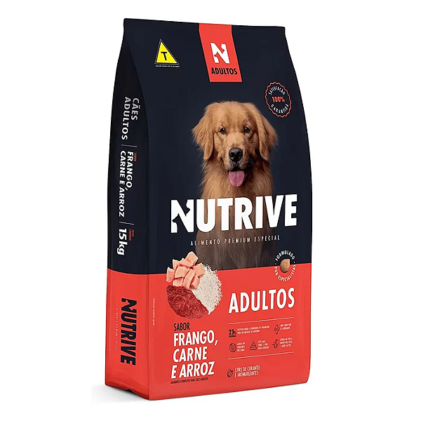 Ração Nutrive Cães Adultos Frango, Carne e Arroz - 15 kg