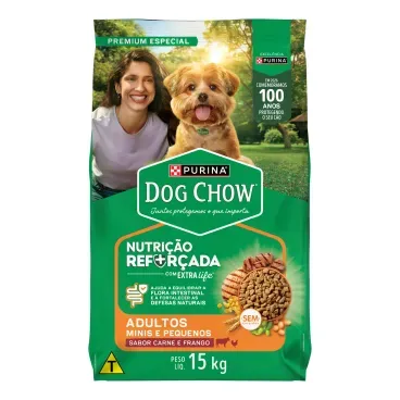 Ração Dog Chow Extra Life Cães Adultos Mini e Pequeno Sabor Carne, Frango e Arroz