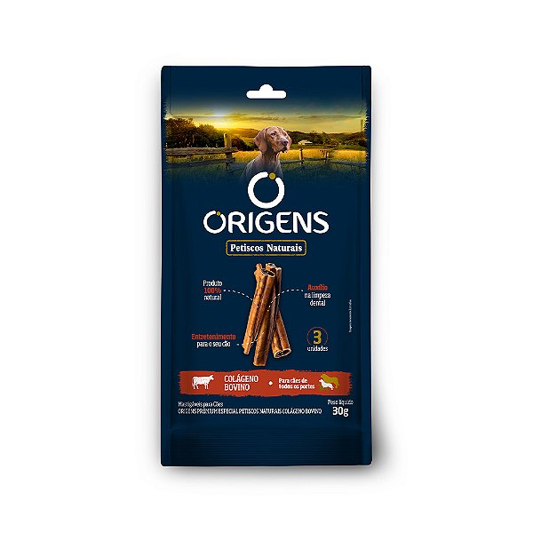 Origens Petiscos Naturais Colágeno Bovino - 3 unidades 30 g