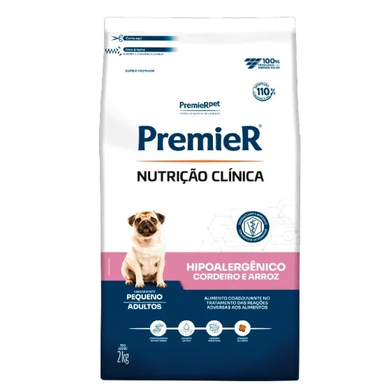 Ração Premier Nutríção Clínica Hipoalergênico Cordeiro e Arroz Cães Adultos Raças Pequenas