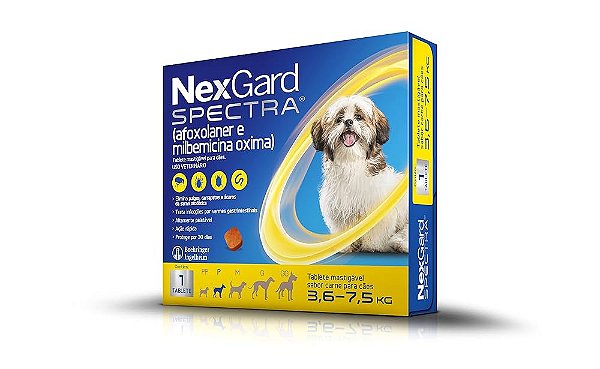 NexGard Spectra 3,6 a 7,5kg – Caixa com 3 Comprimidos Mastigáveis