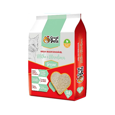 Areia Higiênica Biodegradável Fina ou Grossa- Great Pets 3,8 kg