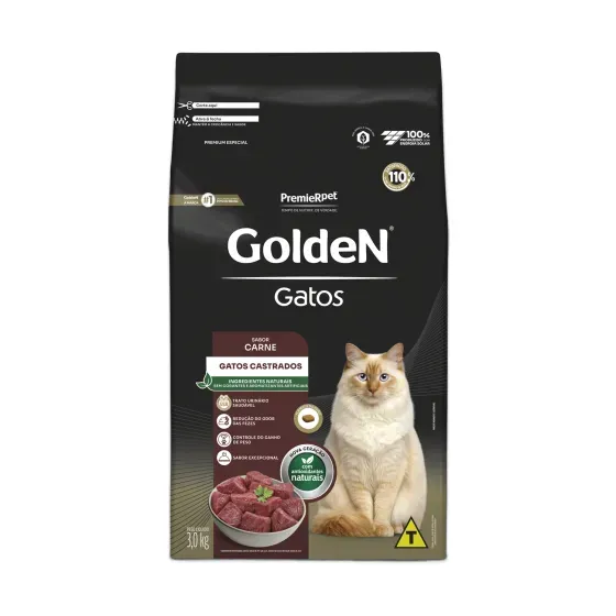 Ração Golden Gatos Castrados Sabor Carne