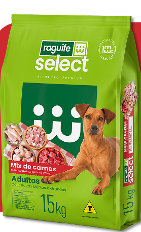 Ração Raguife Select Cães Adultos Médios/Grandes, Sabor Mix de Carnes - 15 kg