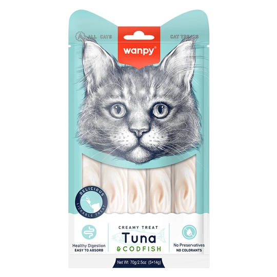 Wanpy Petisco Para Gatos Creamy Sabor Atum e Bacalhau - 70g