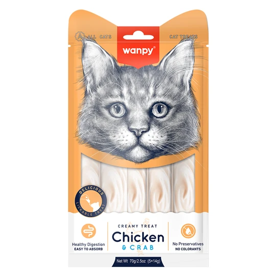Wanpy Petisco Para Gatos Creamy Sabor Frango e Caranguejo - 70g