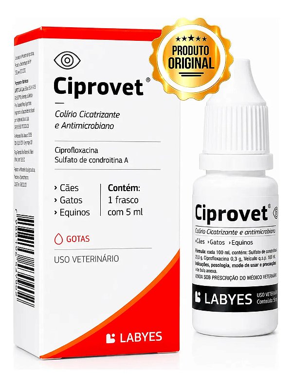 Ciprovet Labyes Colírio Antimicrobiano Cães Gatos 5ml