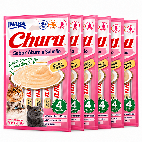 Kit 6 Churu Inaba Atum Salmão Gatos 56g Cada 336g