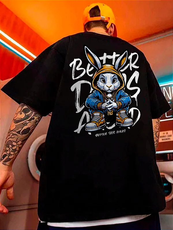 Camiseta Oversized 100% Algodão Premium Better Days Preta