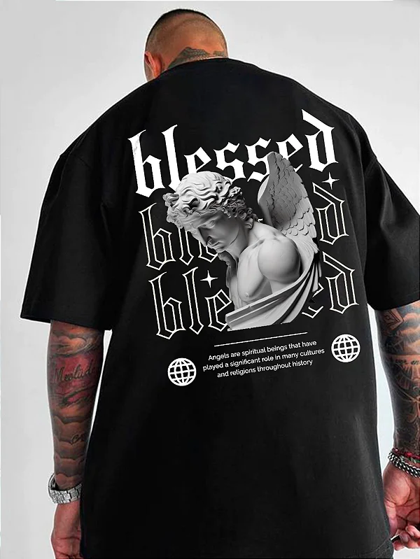 Camiseta Oversized 100% Algodão Premium Blessed Preta