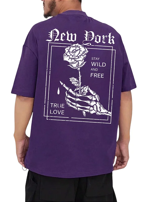 Camiseta Oversized 100% Algodão Premium Flor Roxa