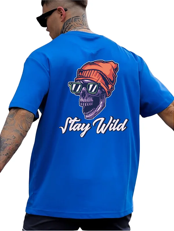 Camiseta Oversized 100% Algodão Premium Stay Wild Azul