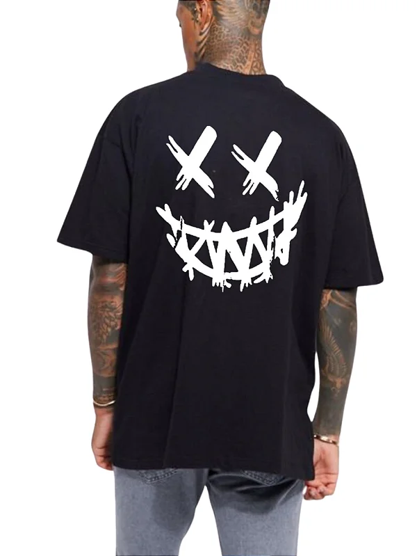 Camiseta Oversized 100% Algodão Premium Smile Preta