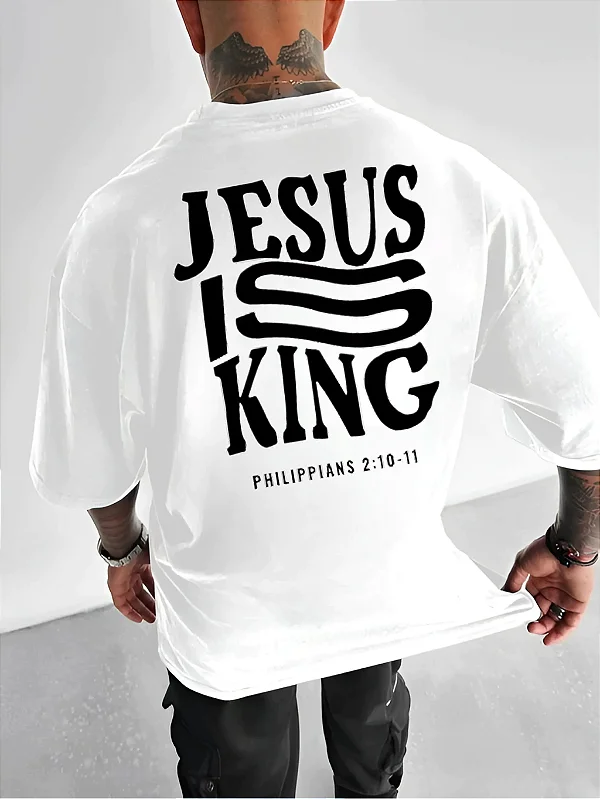 Camiseta Oversized 100% Algodão Premium Jesus King Branca