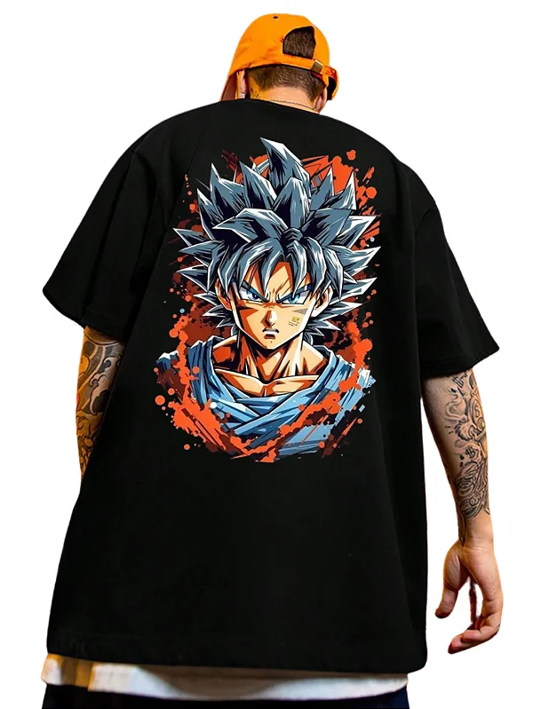 Camiseta Oversized 100% Algodão Premium Anime Preta