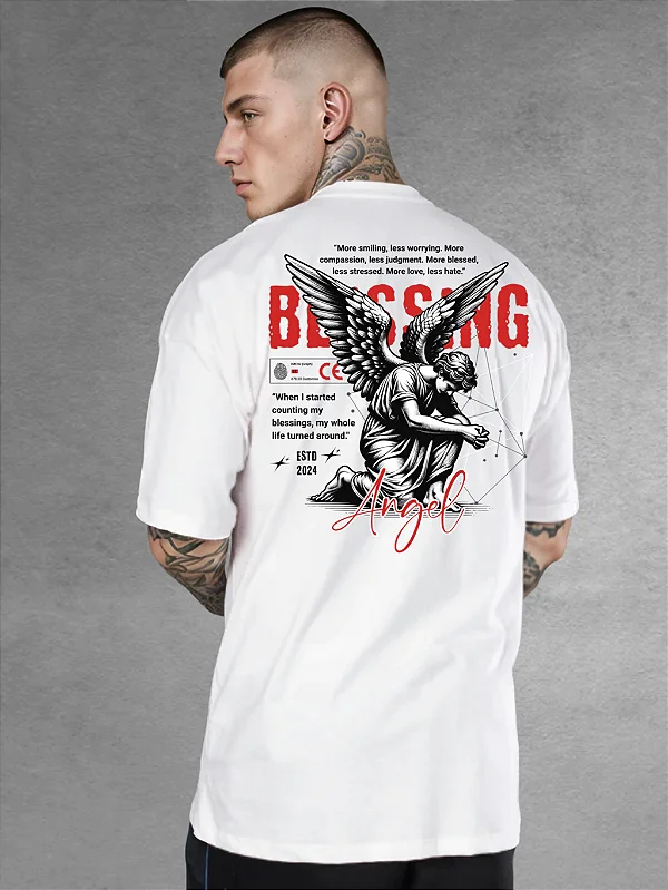 Camiseta Oversized 100% Algodão Premium Blessing Branca