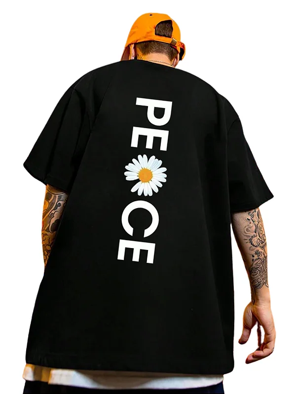 Camiseta Oversized 100% Algodão Peace Preta