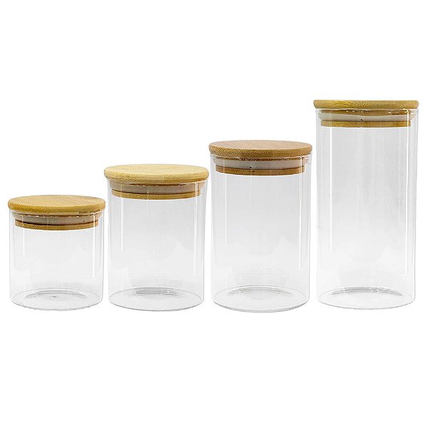 Pote de Vidro Hermético com Tampa de Bambu - Rizzo Import