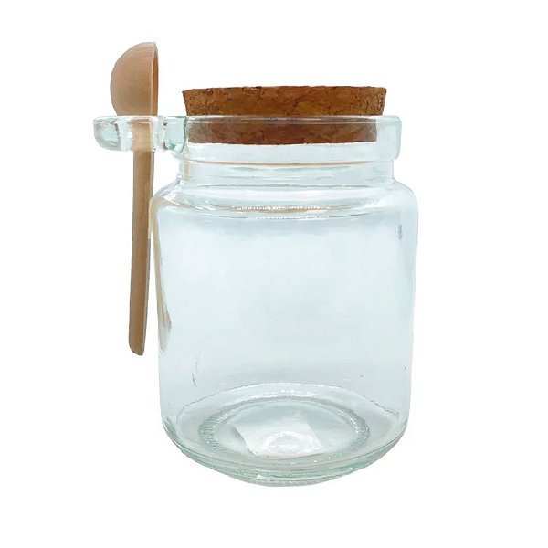 Pote de Vidro Hermético com Colher de Madeira e Tampa de Rolha - 7x10cm - 250ml - 84 unidades - Rizzo Import