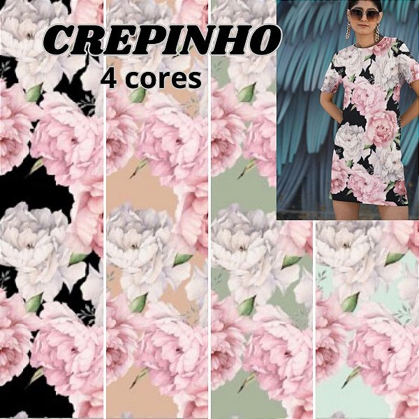 TECIDO CREPE FLORAL COLORIDO IDEAL PARA ROUPA FEMININA CAMISA CALCA BLUSINHA VESTIDO FEMININO