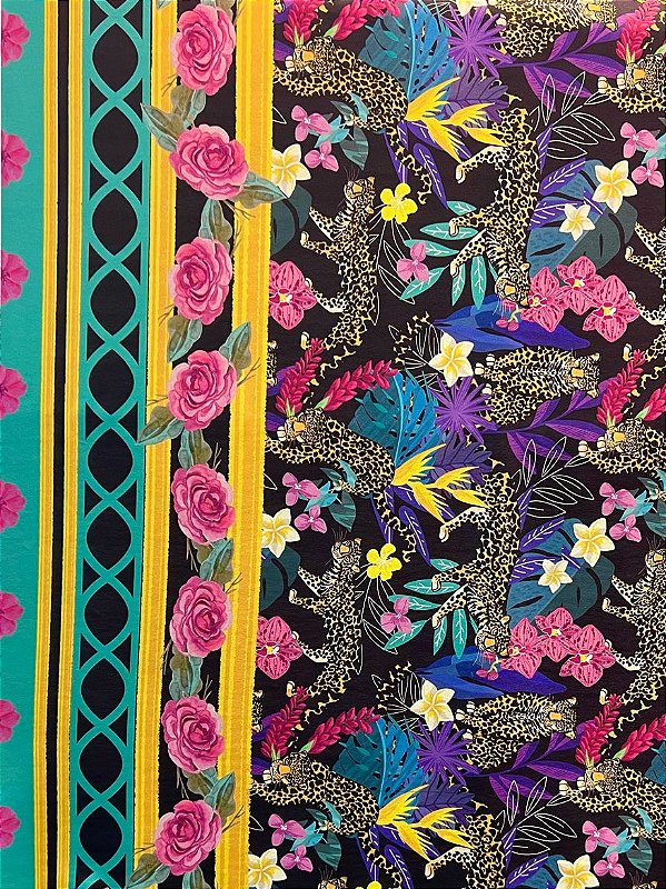 Tecido Crepe  Estampado Farm tigre animal print onça colorido Crepinho Feminino leve, fresco e confortável para Vestido,