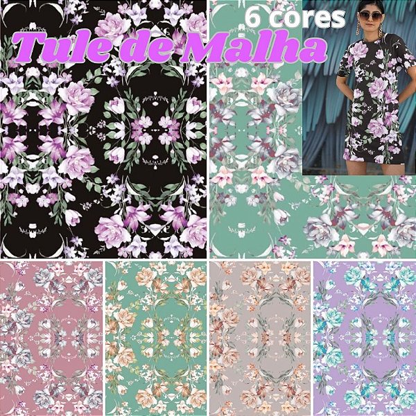 TULE DE MALHA FLORAL  ESTAMPADO COLORIDO IDEAL PARA VESTIDO FEMININO SAIA FEMININA BLUSA FESTA