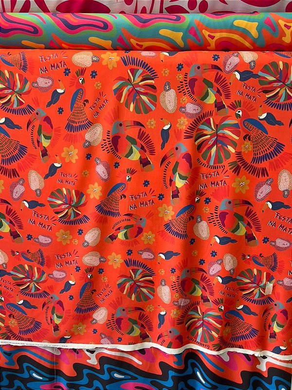 Crepe Barrado ideal para Vestido Feminino Estampado Tecido Pano Cor:Laranja