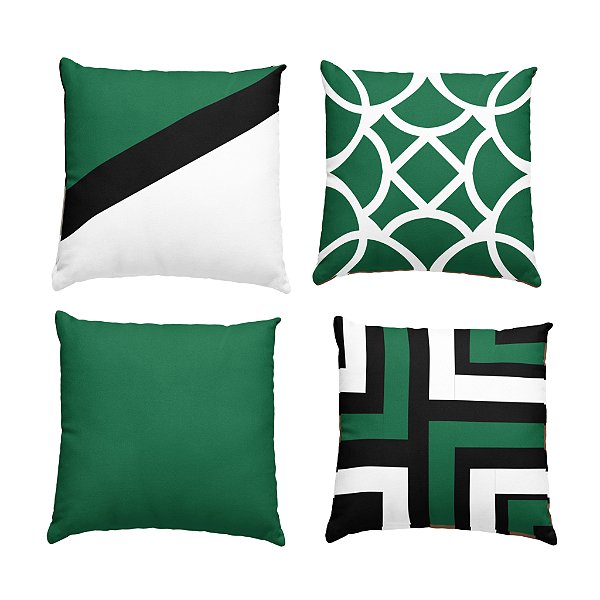 KIT 4 Capas de Almofada Verde Geométrico Decoração Sala Quarto Sofá
