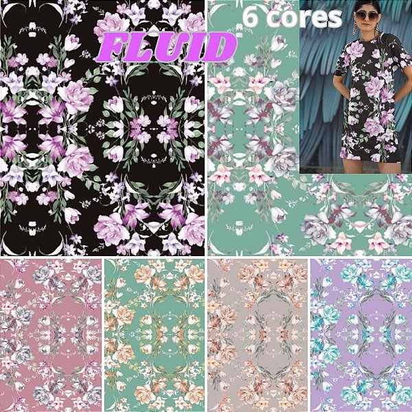 MALHA FLUID FLORAL 2 ESTAMPADO COLORIDO IDEAL PARA VESTIDO FEMININO SAIA FEMININA BLUSA BLUSINHA SAIDA DE PRAIA PANTALON