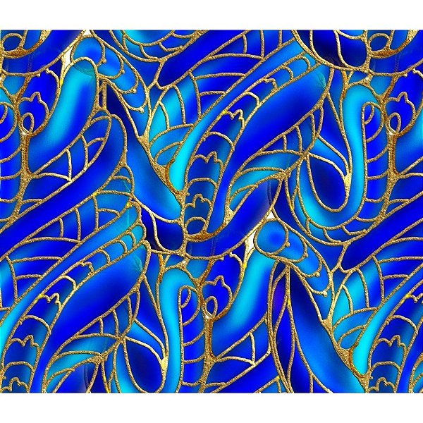 TECIDO FLUID AZUL SAFIRA DETALHES EM OURO PARA CONFECÇÃO DE VESTIDOS, SAIAS, BLUSAS, ETC