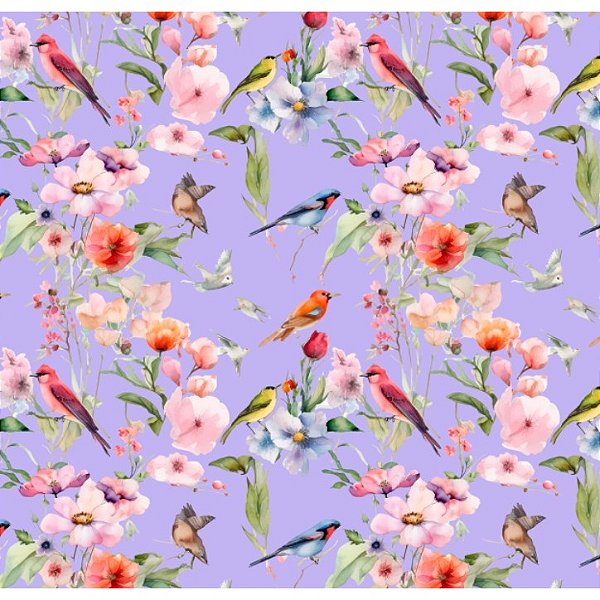 TECIDO TULE ESTAMPA FLORAL COM PÁSSAROS PARA CONFECÇÃO DE VESTIDOS, SAIAS, BLUSAS, ETC